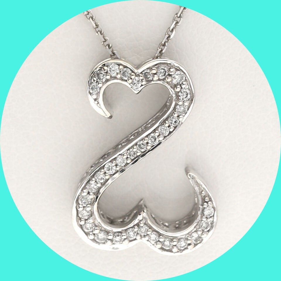 Jane Seymour Diamond Open Hearts Pendant Necklace .20CT 14k