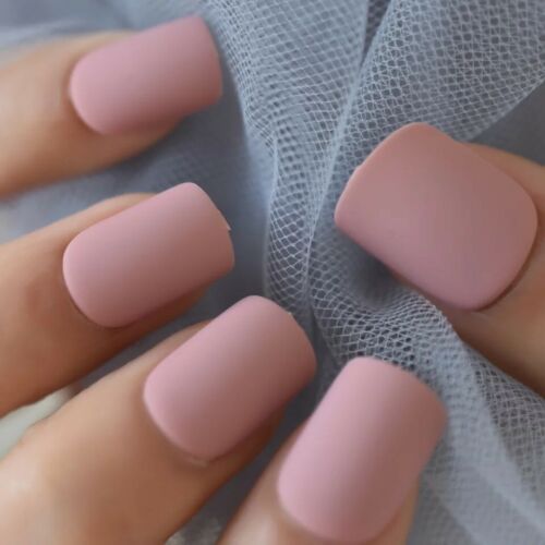 Matte Mauve Short Press on nails Glue On square Dusty Rose Soft Pink | eBay