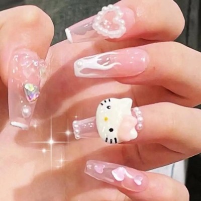 3D Hello Kitty Press On Nails. 24 Pieces 12 Sizes. Kawaii. Pink.  ASMR. Kuromi