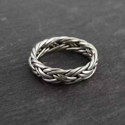 Braided Rope Ring Band 925 Sterling Silver Ring Gift For Men New Unisex Ring
