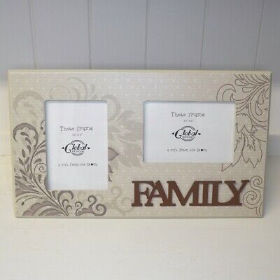Family Photo Frame Retro Twin Picture Wooden Cream Brown 3D 3.5x5" Ex Large