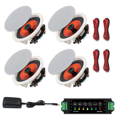 4*Herdio 6.5'' Restaurant Cafe Ceiling Speaker Bluetooth Wireless Flush Mount Kit