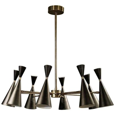 1950's Mid Century Modern Brass Italian Monolith Chandeliers Stilnovo Kalmar