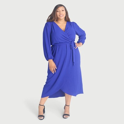 NWT Connected Apparel Shannon Sapphire Maxi Wrap Dress 16W 1XL Plus Size