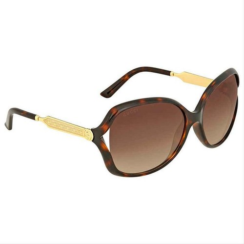 Pre-owned Gucci Gg0076s 003 Women Oval Sunglasses In Brown Frame W/brown Gradient Lens