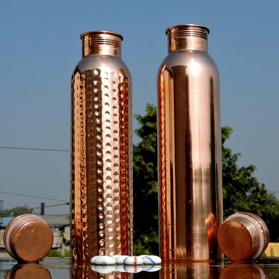 銅製水筒Copper Water Bottle 950ml D4 2点セット 銅製 水筒 ボトル ウォーターボトル セット アーユルベーダ