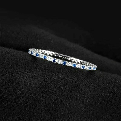 3.10 CT Round Lab-Created Blue Sapphire Engagement Ring 14K White Gold Plated