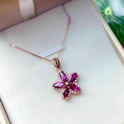 Marquise Lab Created Amethyst Women's Flower Shape Pendant 14k Rose Gold Plated