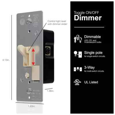GE Light Switch Dimmer, Single Pole Toggle On/Off Dimmable Wall Switch, LED, UL