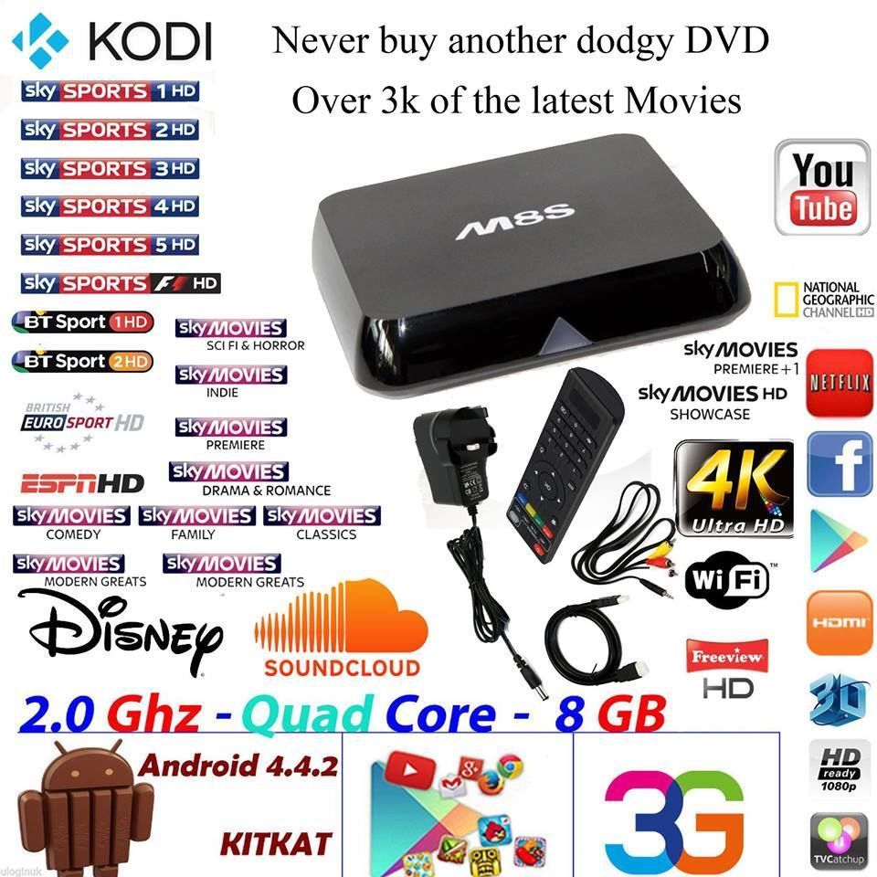 M8S Android box fire stick SuperFast KODI LIVE SKY SPORTS, BT SPORTS
