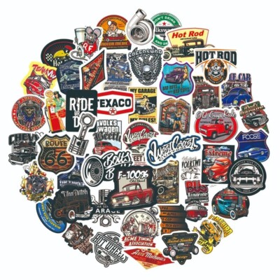 50 Piece Hot Rod Skate Board Laptop Reto Cool Car Guy Sticker Pack 