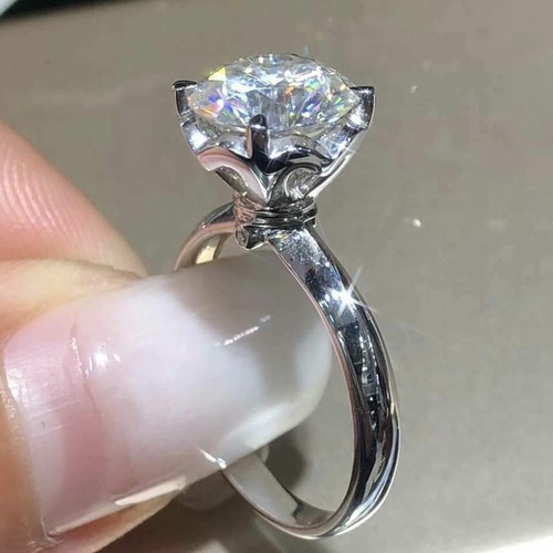 Certified 2.00Ct Round White Moissanite Solitaire Engagement Ring 14k White Gold