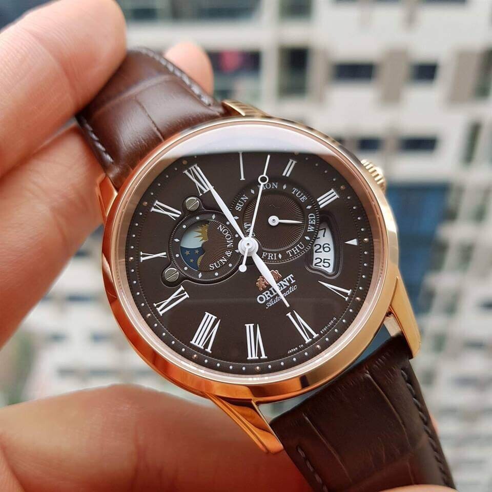Pre-owned Orient Sun Moon V2 Et0t003t Brown Dial Sapphire Crystal Day Date Made In Japan