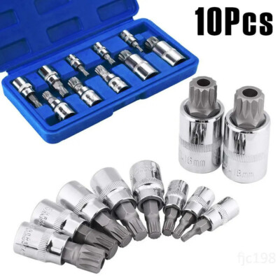 10pc XZN 12 Point Triple Square Spline Bit Socket Set Tamper Proof 4MM - 18MM