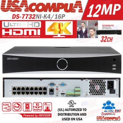 Hikvision 32 Channel 4K 32CH 12MP NVR W/16 CH POE ACUSENSE No Hard Drive H265+