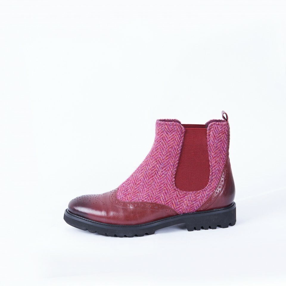SNOW PAW SNOW PAW LADIES HARRIS TWEED & LEATHER CHELSEA BOOTS MAROON