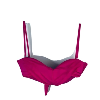 Kenneth Cole Bandeau Bikini Top Barbie Pink Ruffle Tie Back Removeable Strap XL