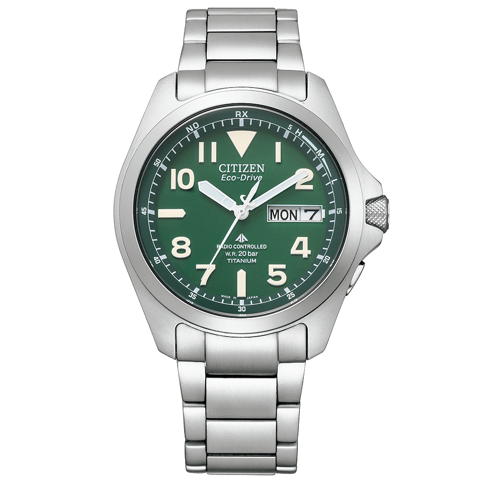 Pre-owned Citizen Promaster Land Pmd56-2951 Titanium Eco-drive Solar Watch Green Dial 39mm