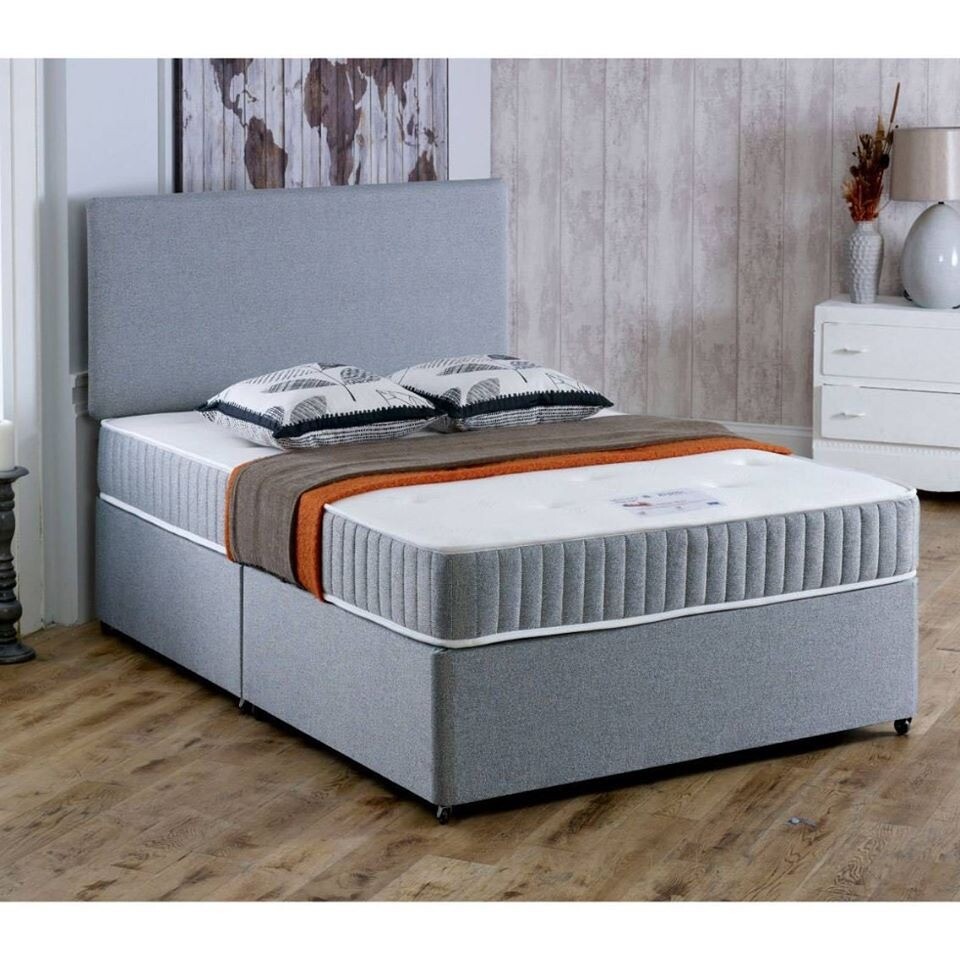 Single Devan Bed in Grey and Black with matching Color headboard in