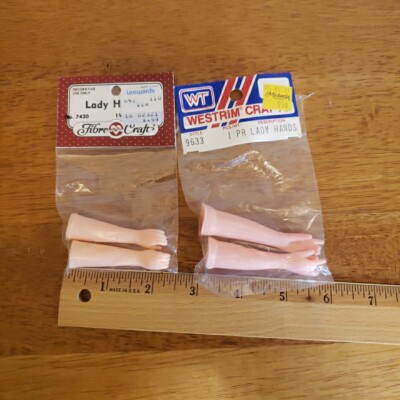 Vintage Doll Hands 2 Pair Plastic