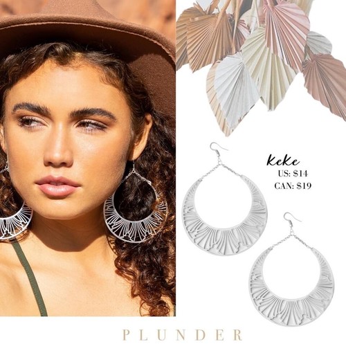 Plunder Design Fashion Trendy Jewelry Keke  4” Silver Metal Hoop Dangle Earrings
