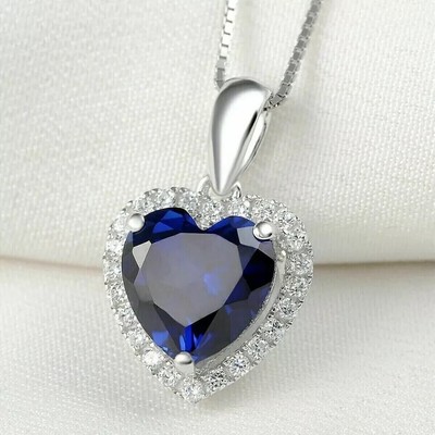 2Ct Heart Cut Lab-Created Sapphire Diamond Women' Pendant 14K White Gold Plated