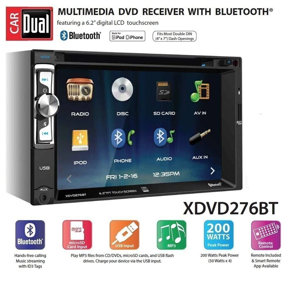 XDVD276BT Bluetooth Car Stereo, Camera + Install Kit for 2005-2011 Toyota Tacoma