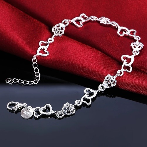 ★rosemont★ SILVER BRACELET RA0116 925 Sterling Silver Hearts & Roses Chain Bracelet | eBay