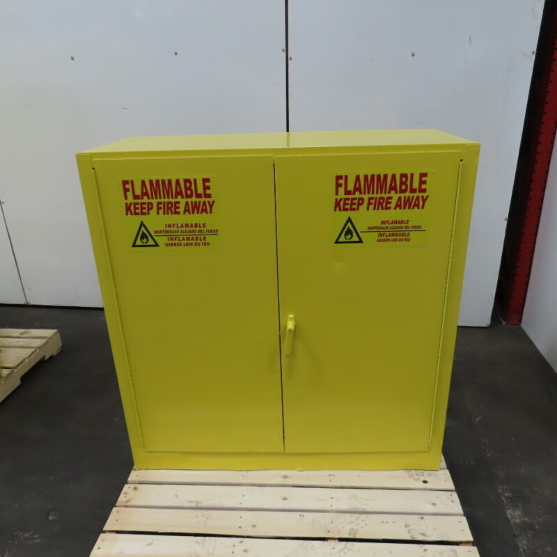 Flammable Liquid Storage Safety Fire Cabinet 30 Gal 3-Shelf 2 Door Yellow