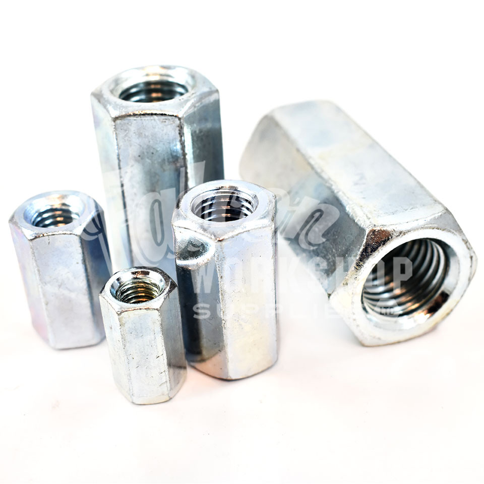 THREADED SLEEVE ROD BAR STUD ROUND CONNECTOR NUT BRIGHT ZINC LONG NUTS M4 TO M20