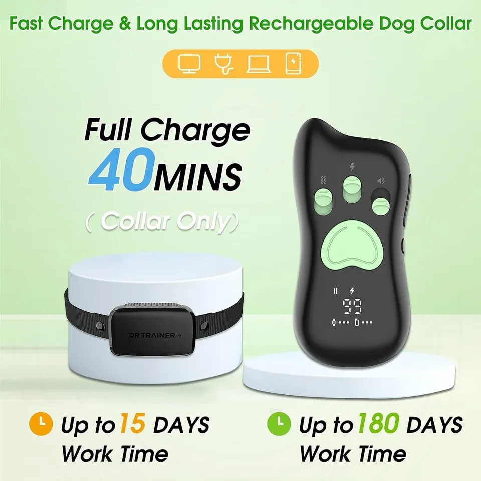 Dr. Trainer T1s Dog Shock/Bark Smart Training Collar with Remote IPX7