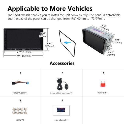 7" Touch Screen Double 2Din Car Stereo Radio Apple CarPlay Android Auto + Camera