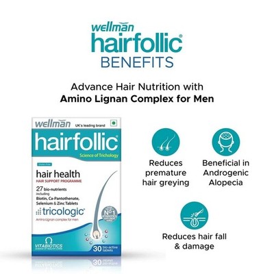 Wellman HairFollic Hair Supplements (30 Vitamin & Minerals) 30 Tablets H348