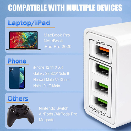 US 4 Port Fast Quick Charge QC 3.0 USB Hub Wall Home Charger Power Adapter Lot