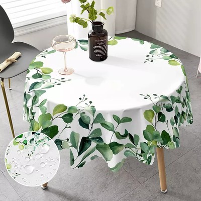 MAST DOO Floral round Table Cloth 60 Inch, Eucalyptus Leaf Tablecloth