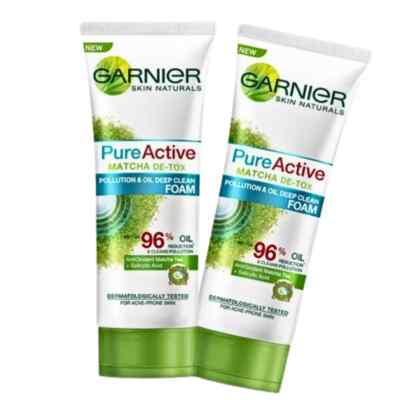 2 xGarnier Pure Active Matcha Detox Pollution & Oil Deep Clean Foam 100 ml.
