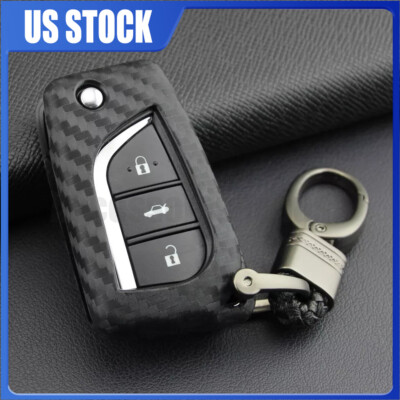 Carbon Fiber Key Fob Chain For Toyota Camry RAV4 Corolla CHR Cover Case Ring