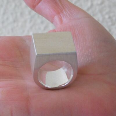 Large Signet Ring Dome Band square Ring 925 Sterling Silver Women Statement Ring
