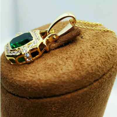 2Ct Asscher Green Emerald Women's Pendant Charm 14K Yellow Gold Over Free Chain