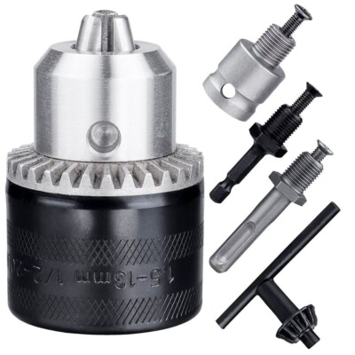 1.5-13Mm Keyed Drill Chuck Adapter Kit 1/2-20UNF with Sds-Plus Shank 1/4 Hex S