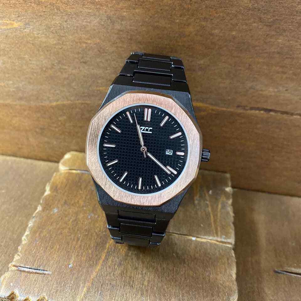 Orologio Da Polso ZCC 1069 Uomo Quarzo Data Elegante Nero Oro Fondo Nero lac
