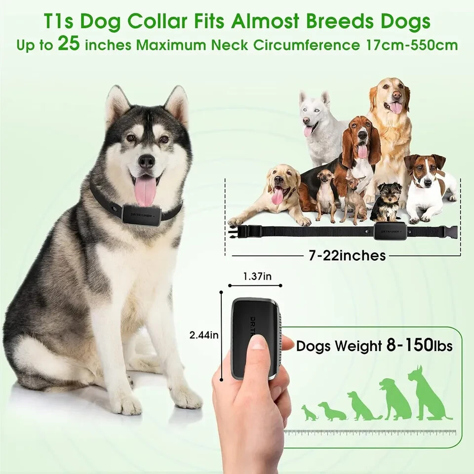 Dr. Trainer T1s Dog Shock/Bark Smart Training Collar with Remote IPX7
