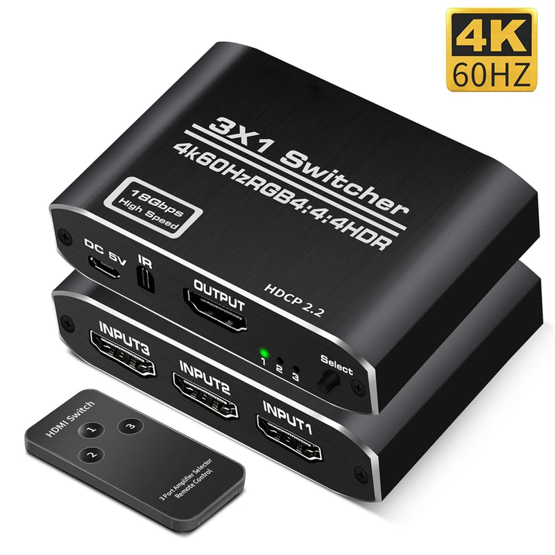 4K HDTV Splitter 3 In 1 Out 3-Port HD Switcher Selector HD Cable Supports Full H