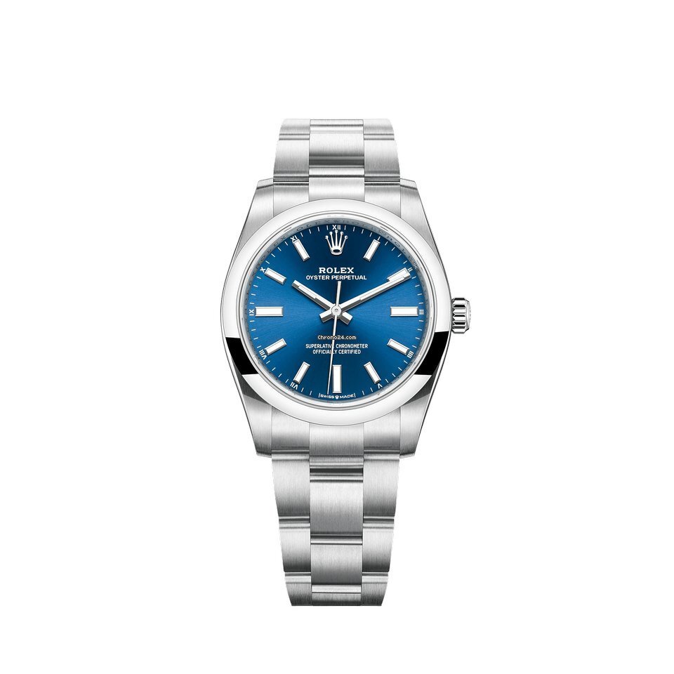 Pre-owned Rolex 124200 Oyster Perpetual 34mm Domed Bezel Blue Index Dial Oyster Bracelet