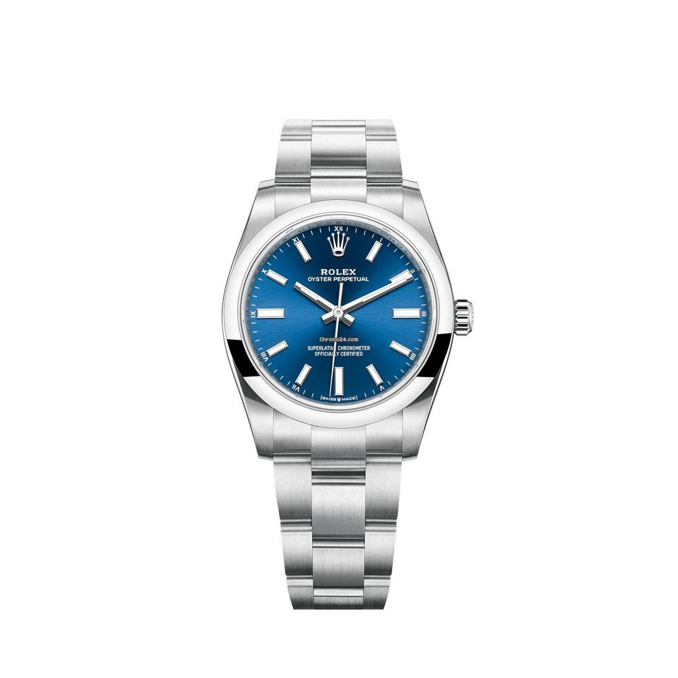 Pre-owned Rolex 124200 Oyster Perpetual 34mm Domed Bezel Blue Index Dial Oyster Bracelet