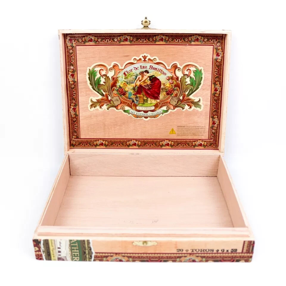 Flor de las Antillas Toro Empty Wood Cigar Box 9" x 7" x 2"