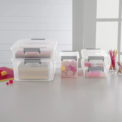 Plastic Modular Latch Box With Lid Small Storage Container Stackable Bin 2.7 Qt