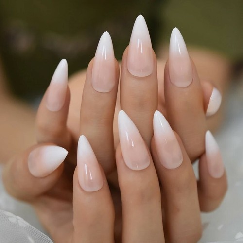 On Nails Stiletto White Nude Baby Boomer Pointed Classic