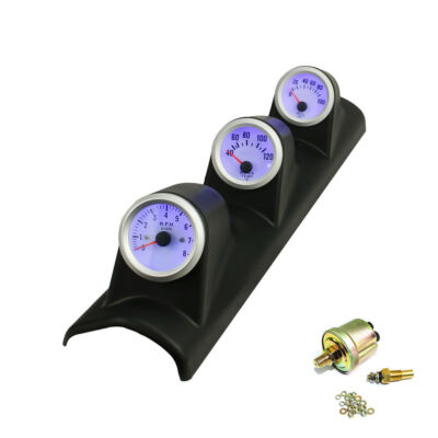2''52mm 7Color LED Triple 3Gauge Kit Tachometer Water Temp Oil Press Gauge Meter