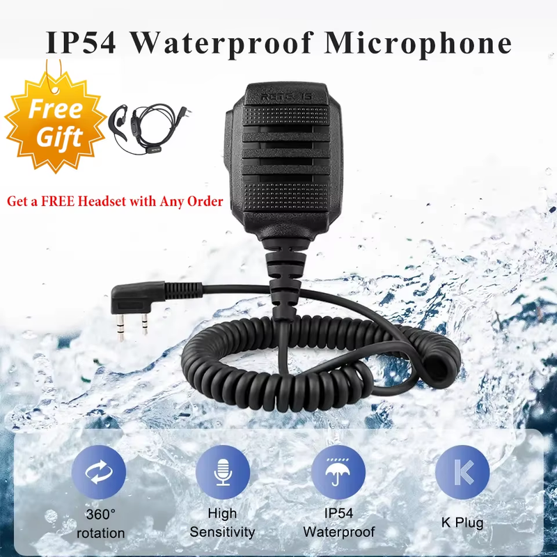 HK006 RA89 Waterproof Walkie Talkie Microphone PTT Mic Radio Speaker for Baofeng